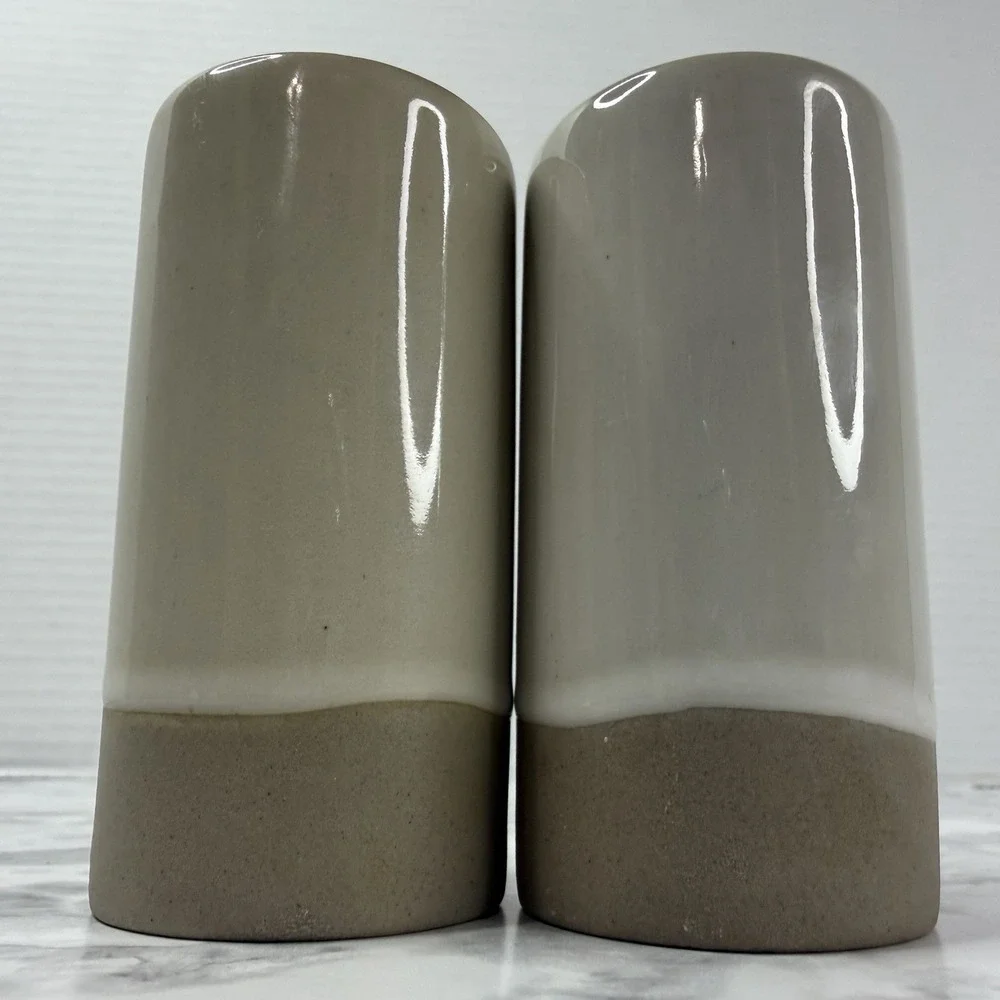 Hearth & Hand Stoneware Salt & Pepper Shakers Cream Tan P S Joanna Gaines EUC